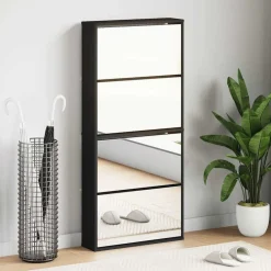 vidaXL Armoire à chaussures avec miroir à 4 niveaux 63x17x134 cm