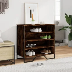 Produits Ménagers-vidaXL Armoire à chaussures chêne fumé 80x38x78 cm bois d'ingénierie Ch&ecirc;ne fumé