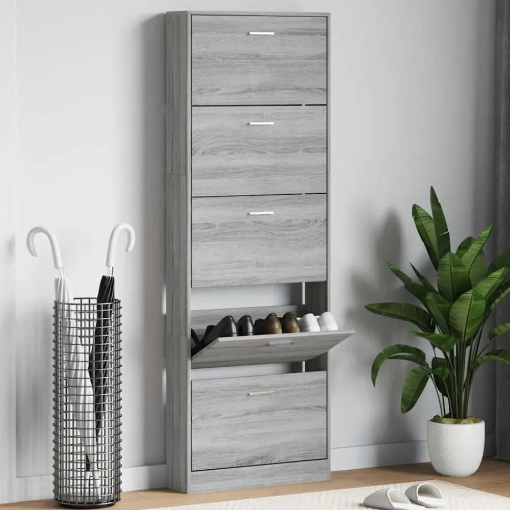 Produits Ménagers-vidaXL Armoire à chaussures 59x17x169 cm Bois d'ingénierie Sonoma gris
