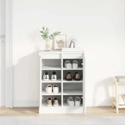 Produits Ménagers-vidaXL Armoire à chaussures 57x34x76 cm bois d'ingénierie Blanc