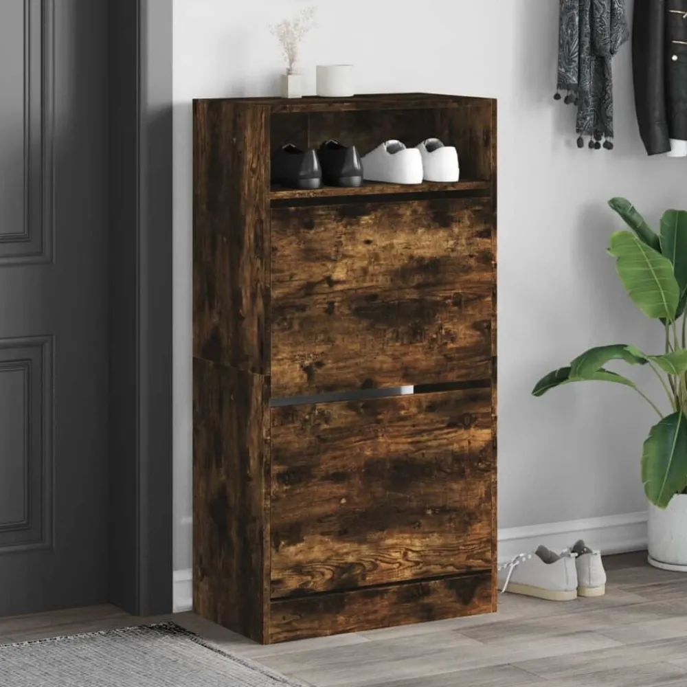 vidaXL Armoire à chaussures chêne fumé 60x34x116 cm bois d'ingénierie