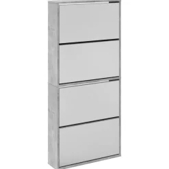 Produits Ménagers-vidaXL Armoire à chaussures et miroir 4 niveaux 63x17x134cm Gris béton