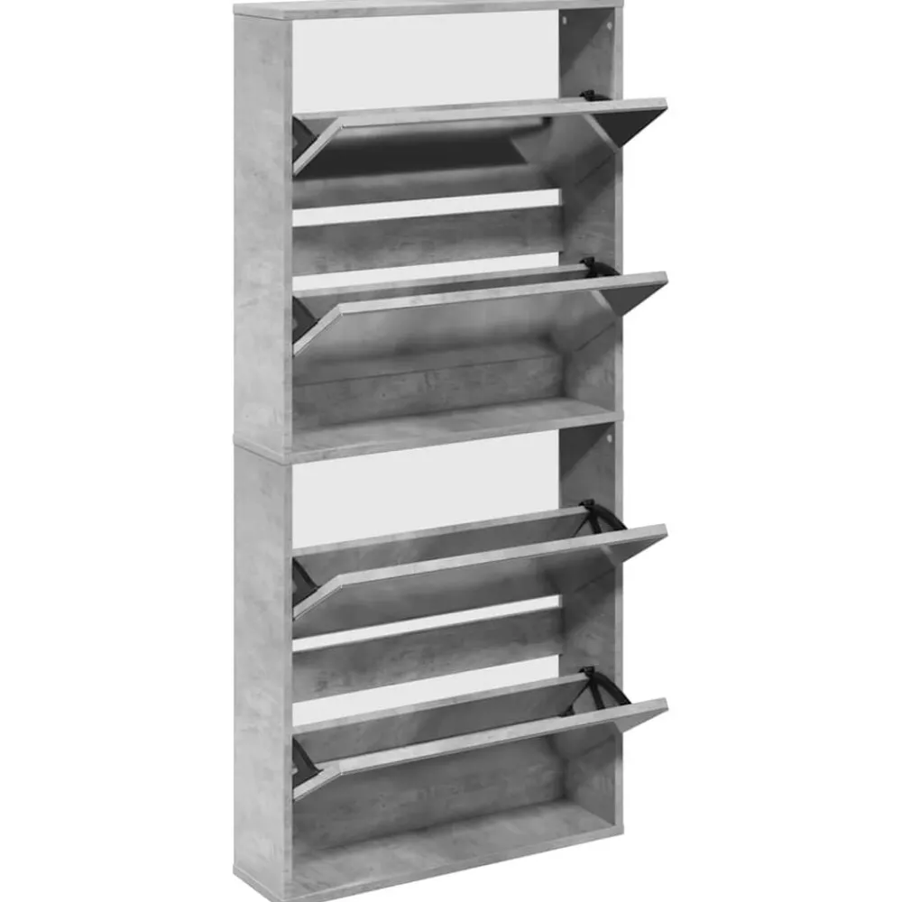 Produits Ménagers-vidaXL Armoire à chaussures et miroir 4 niveaux 63x17x134cm Gris béton