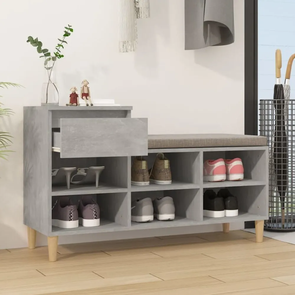 Produits Ménagers-vidaXL Armoire à chaussures 102x36x60 cm Bois d'ingénierie Gris béton