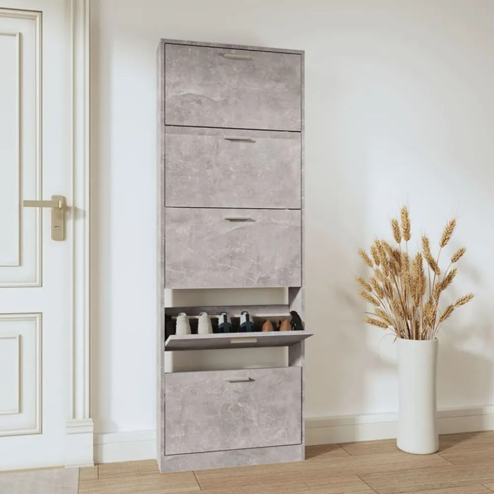 Produits Ménagers-vidaXL Armoire à chaussures 59x17x169 cm Bois d'ingénierie Gris béton