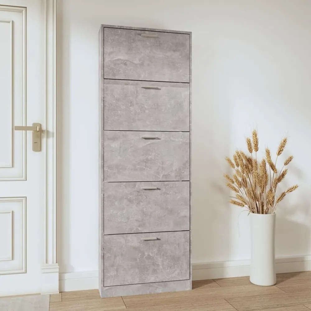 Produits Ménagers-vidaXL Armoire à chaussures 59x17x169 cm Bois d'ingénierie Gris béton