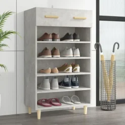 Produits Ménagers-vidaXL Armoire à chaussures 60x35x105 cm Bois d'ingénierie Gris béton
