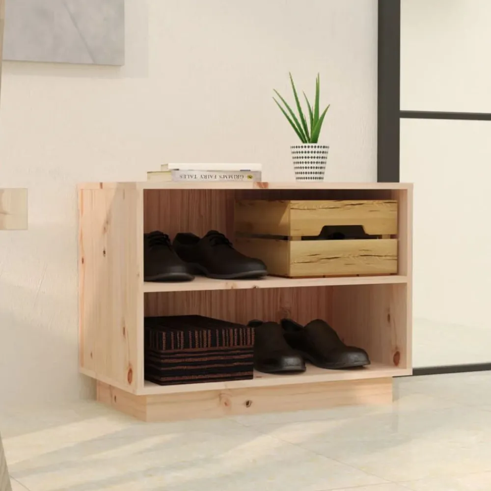 Produits Ménagers-vidaXL Armoire à chaussures 60x34x45 cm Bois de pin massif Naturel