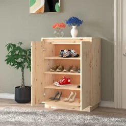 Produits Ménagers-vidaXL Armoire à chaussures 60x35x80 cm Bois de pin massif Naturel