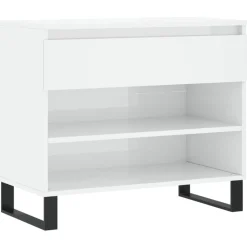 Produits Ménagers-vidaXL Armoire à chaussure 70x36x60 cm Bois ingénierie Blanc brillant