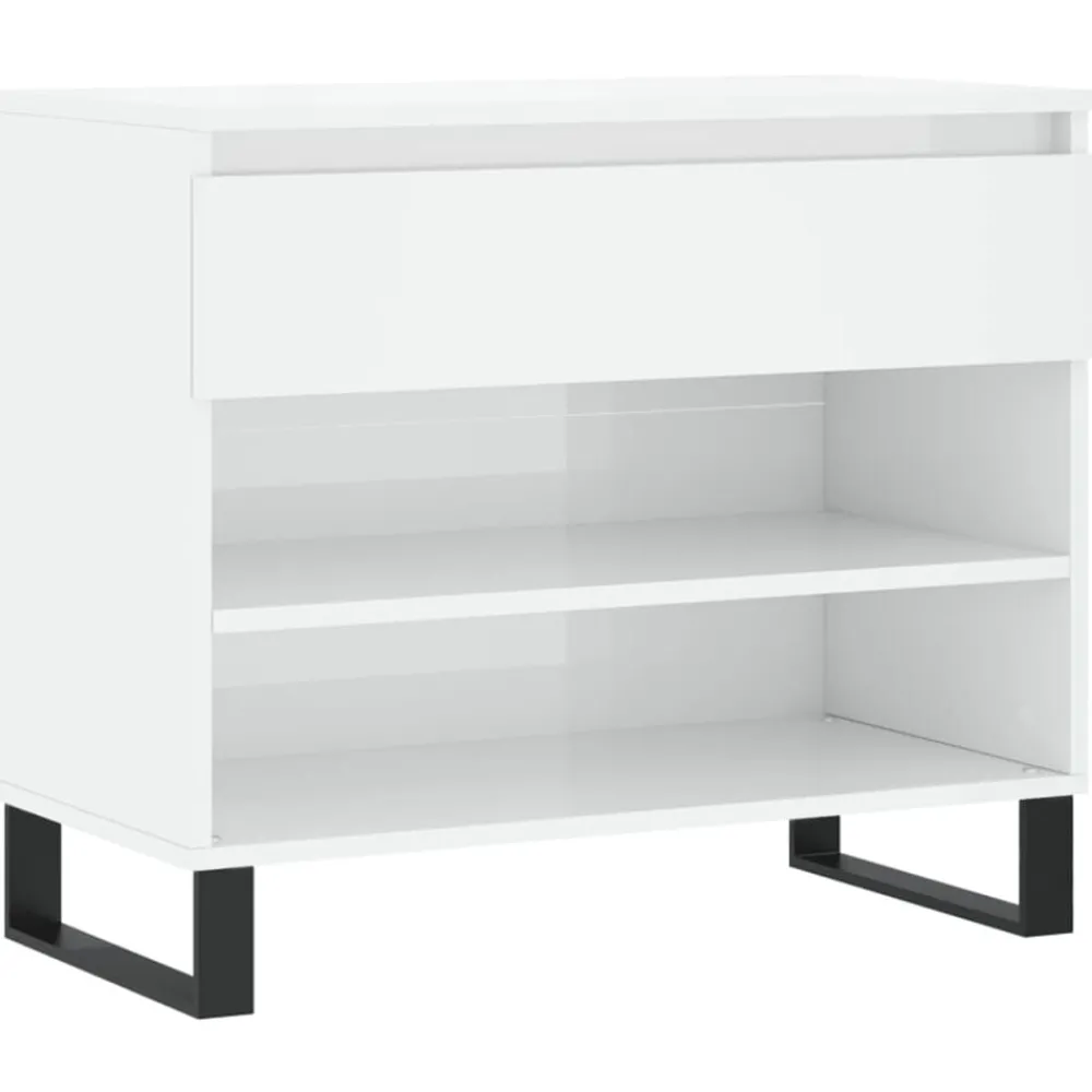 Produits Ménagers-vidaXL Armoire à chaussure 70x36x60 cm Bois ingénierie Blanc brillant