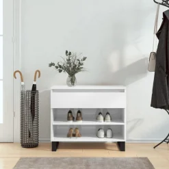Produits Ménagers-vidaXL Armoire à chaussure 70x36x60 cm Bois ingénierie Blanc brillant