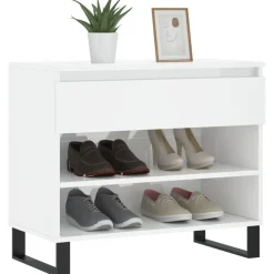 Produits Ménagers-vidaXL Armoire à chaussure 70x36x60 cm Bois ingénierie Blanc brillant