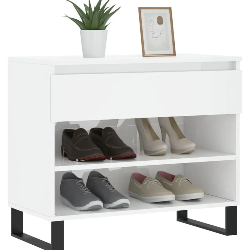 Produits Ménagers-vidaXL Armoire à chaussure 70x36x60 cm Bois ingénierie Blanc brillant