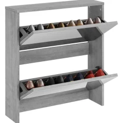 Produits Ménagers-vidaXL Armoire à chaussures miroir 2 niveaux 63x17x67 cm Sonoma gris
