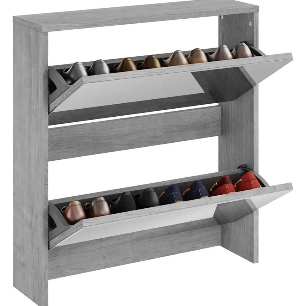 Produits Ménagers-vidaXL Armoire à chaussures miroir 2 niveaux 63x17x67 cm Sonoma gris