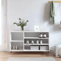Produits Ménagers-vidaXL Armoire à chaussure 102x36x60 cm Bois ingénierie Blanc brillant
