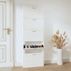 Produits Ménagers-vidaXL Armoire à chaussure 59x17x169 cm Bois ingénierie Blanc brillant