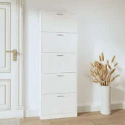 Produits Ménagers-vidaXL Armoire à chaussure 59x17x169 cm Bois ingénierie Blanc brillant