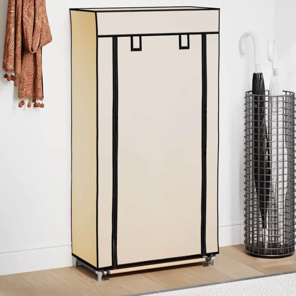 Produits Ménagers-vidaXL Armoire à chaussures avec housse Crème 58x28x106 cm Tissu Crème