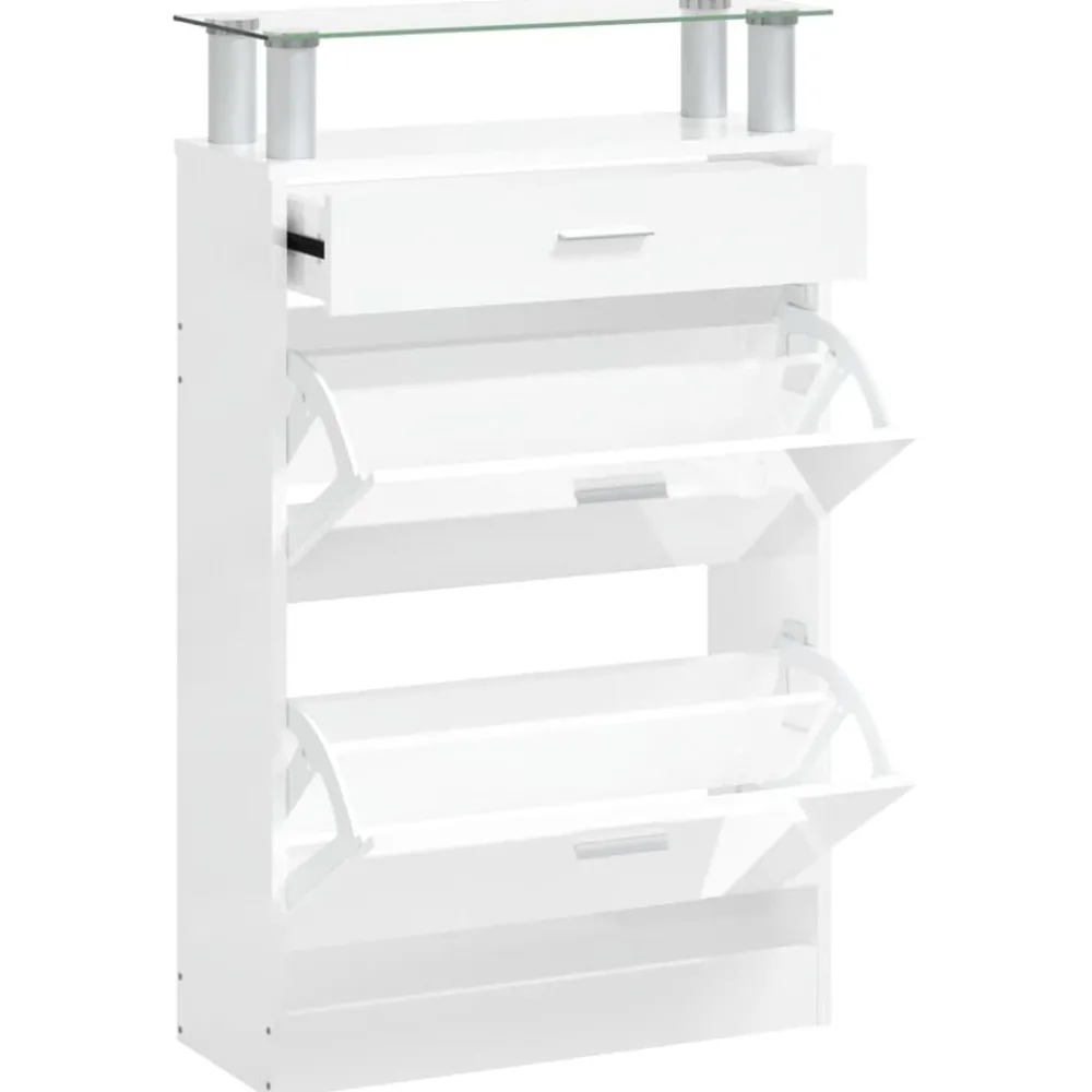Produits Ménagers-vidaXL Armoire à chaussure 63x24x104 cm Bois ingénierie Blanc brillant