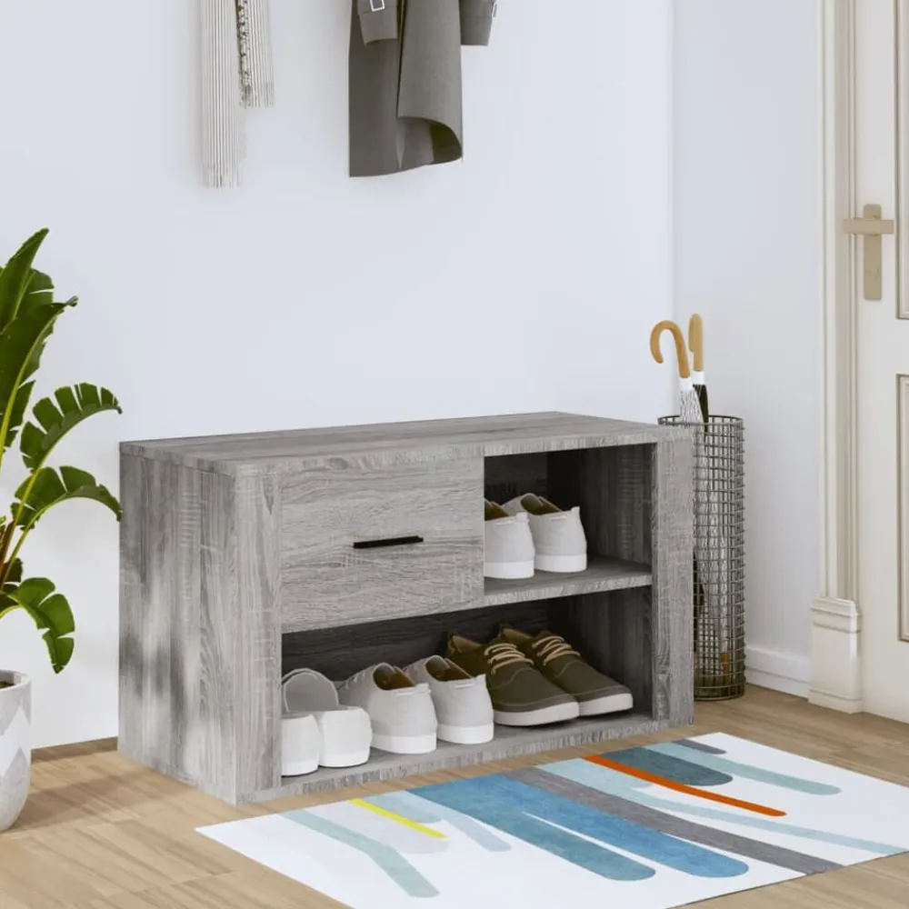 Produits Ménagers-vidaXL Armoire à chaussures 80x35x45 cm Bois d'ingénierie Sonoma gris