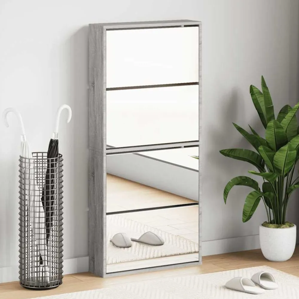Produits Ménagers-vidaXL Armoire à chaussures miroir 4 niveaux 63x17x134 cm Sonoma gris