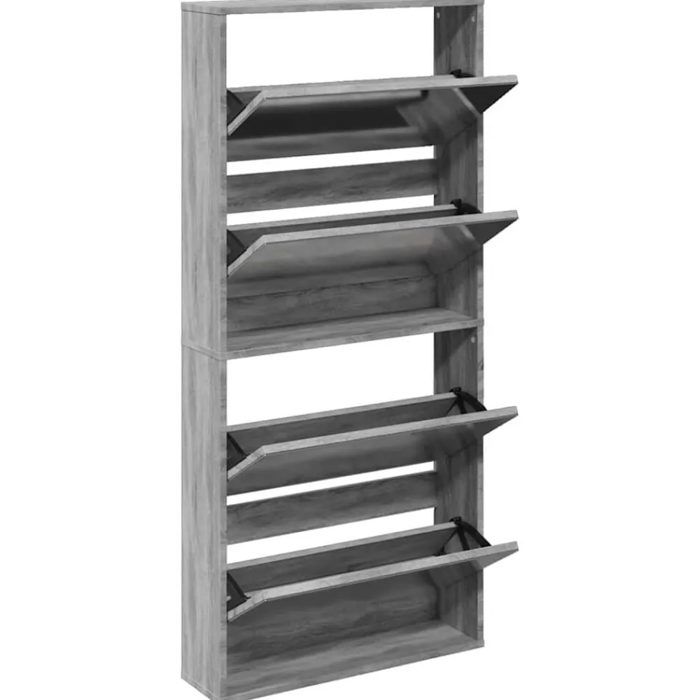 Produits Ménagers-vidaXL Armoire à chaussures miroir 4 niveaux 63x17x134 cm Sonoma gris