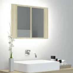 Armoires & Meubles De Rangement-vidaXL Armoire à miroir à LED de bain Chêne sonoma 60x12x45 Acrylique Ch&ecirc;ne sonoma