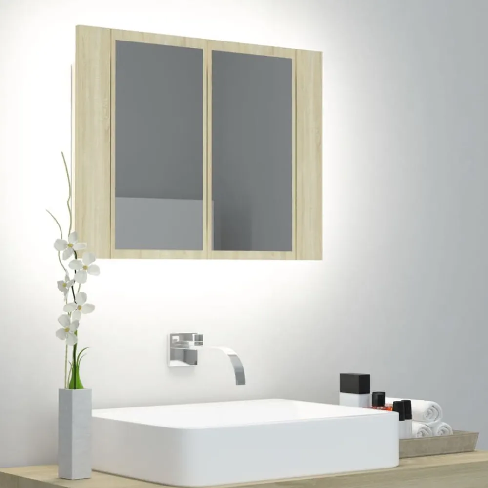 Armoires & Meubles De Rangement-vidaXL Armoire à miroir à LED de bain Chêne sonoma 60x12x45 Acrylique Chêne sonoma