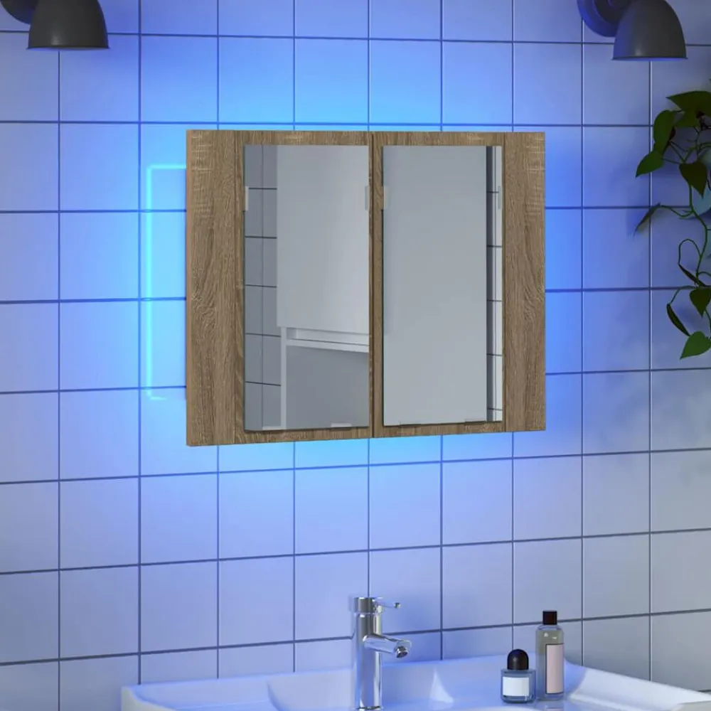 Armoires & Meubles De Rangement-vidaXL Armoire à miroir à LED de bain Chêne sonoma 60x12x45 Acrylique Chêne sonoma