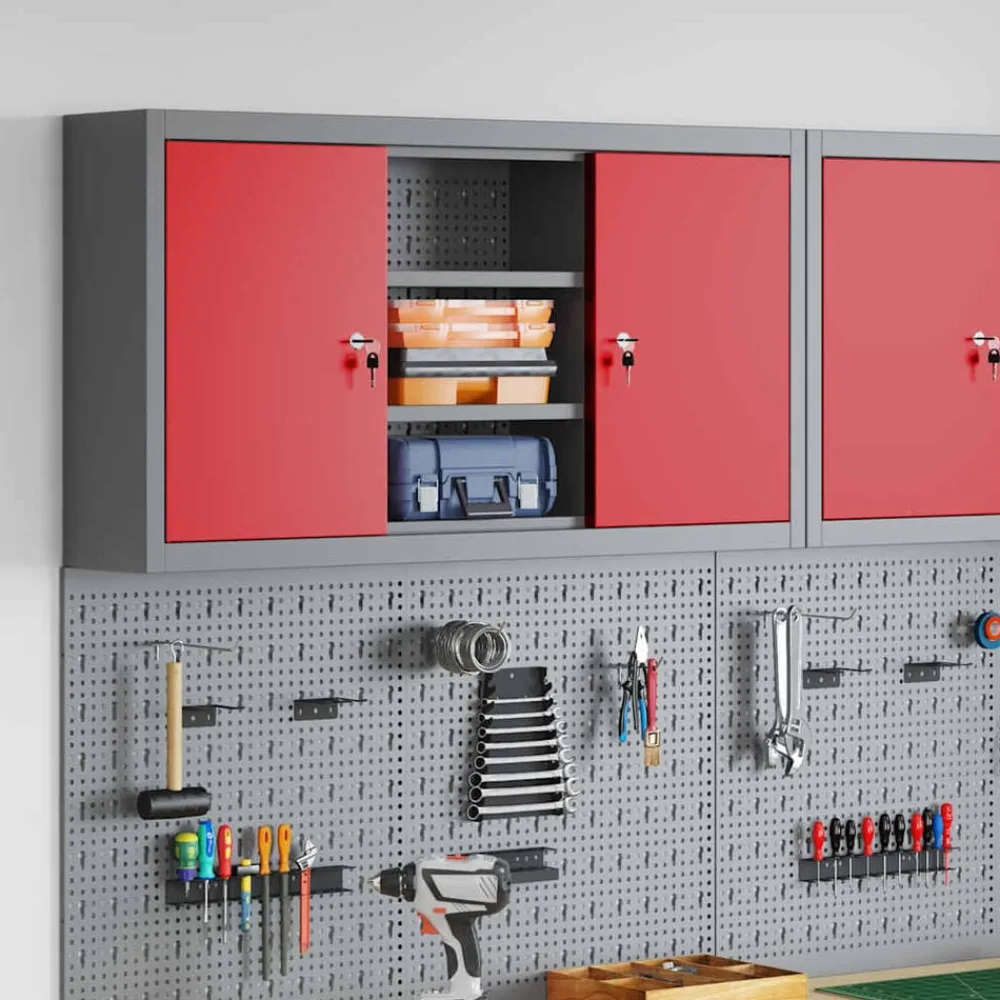 Accessoires De Quincaillerie-vidaXL Armoire à outils avec étagère et Gris 100 x 20 x 55 cm Rouge