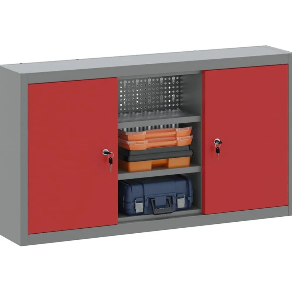 Accessoires De Quincaillerie-vidaXL Armoire à outils avec étagère et Gris 100 x 20 x 55 cm Rouge