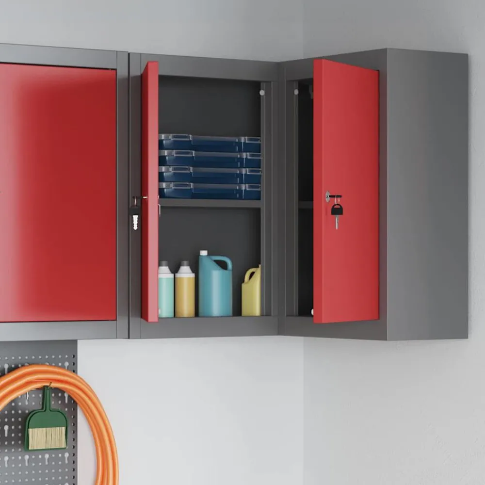 Accessoires De Quincaillerie-vidaXL Armoire à outils avec étagère et Gris 55 x 55 x 55 cm Rouge