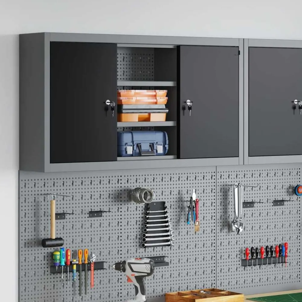 Accessoires De Quincaillerie-vidaXL Armoire à outils avec étagère et gris 50 x 20 x 55 cm Noir