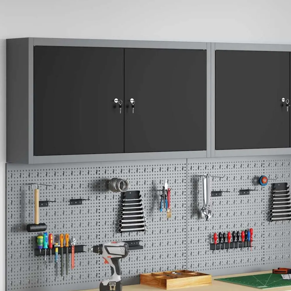 Accessoires De Quincaillerie-vidaXL Armoire à outils avec étagère et gris 50 x 20 x 55 cm Noir