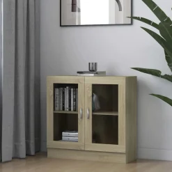 Étagères-vidaXL Armoire à vitrine Chêne sonoma 82,5x30,5x80cm Bois d'ingénierie Ch&ecirc;ne sonoma
