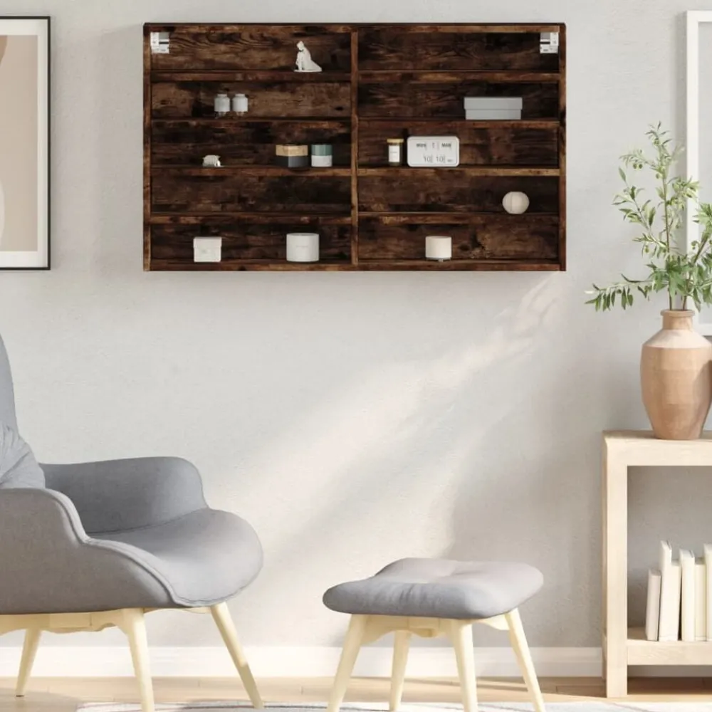 Étagères-vidaXL Armoire à vitrine chêne fumé 100x15x58 cm bois d'ingénierie Chêne fumé