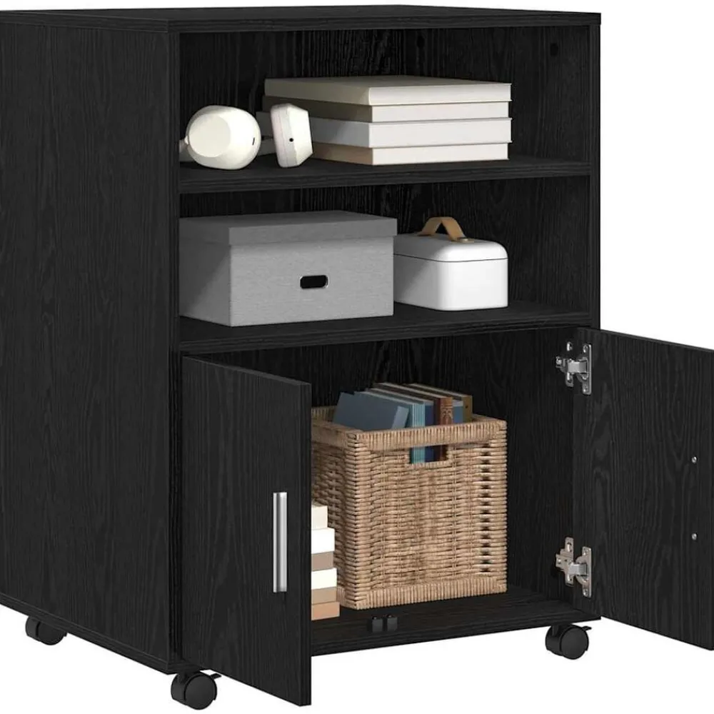 Armoires & Meubles De Rangement-vidaXL Armoire avec étagère avec roue Chêne noir 60 x 48 x 74,5 cm Ch&ecirc;ne noir