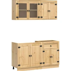 Ensembles De Meubles-vidaXL Armoire avec étagère avec porte SKI 4 pcs Brun Miel Pin massif