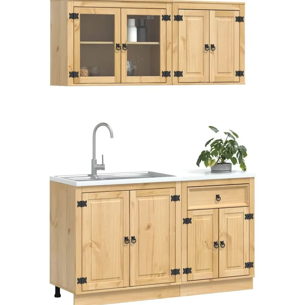 Ensembles De Meubles-vidaXL Armoire avec étagère avec porte SKI 4 pcs Brun Miel Pin massif