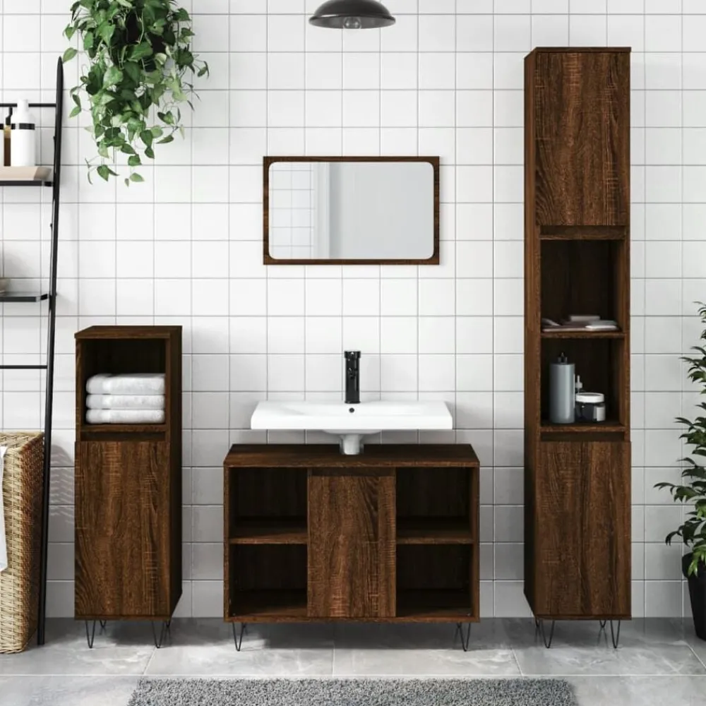 vidaXL Armoire de bain chêne marron 30x30x100 cm bois d'ingénierie
