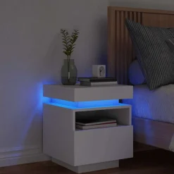 Tables-vidaXL Armoire de chevet avec lumières LED 40x39x48,5 cm Blanc