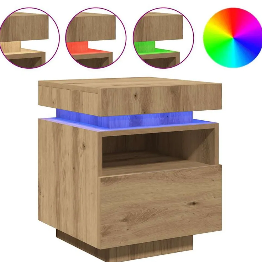 vidaXL Armoire de chevet et lumières LED chêne artisanal 40x39x48,5 cm
