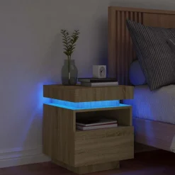 vidaXL Armoire de chevet avec lumières LED chêne sonoma 40x39x48,5 cm