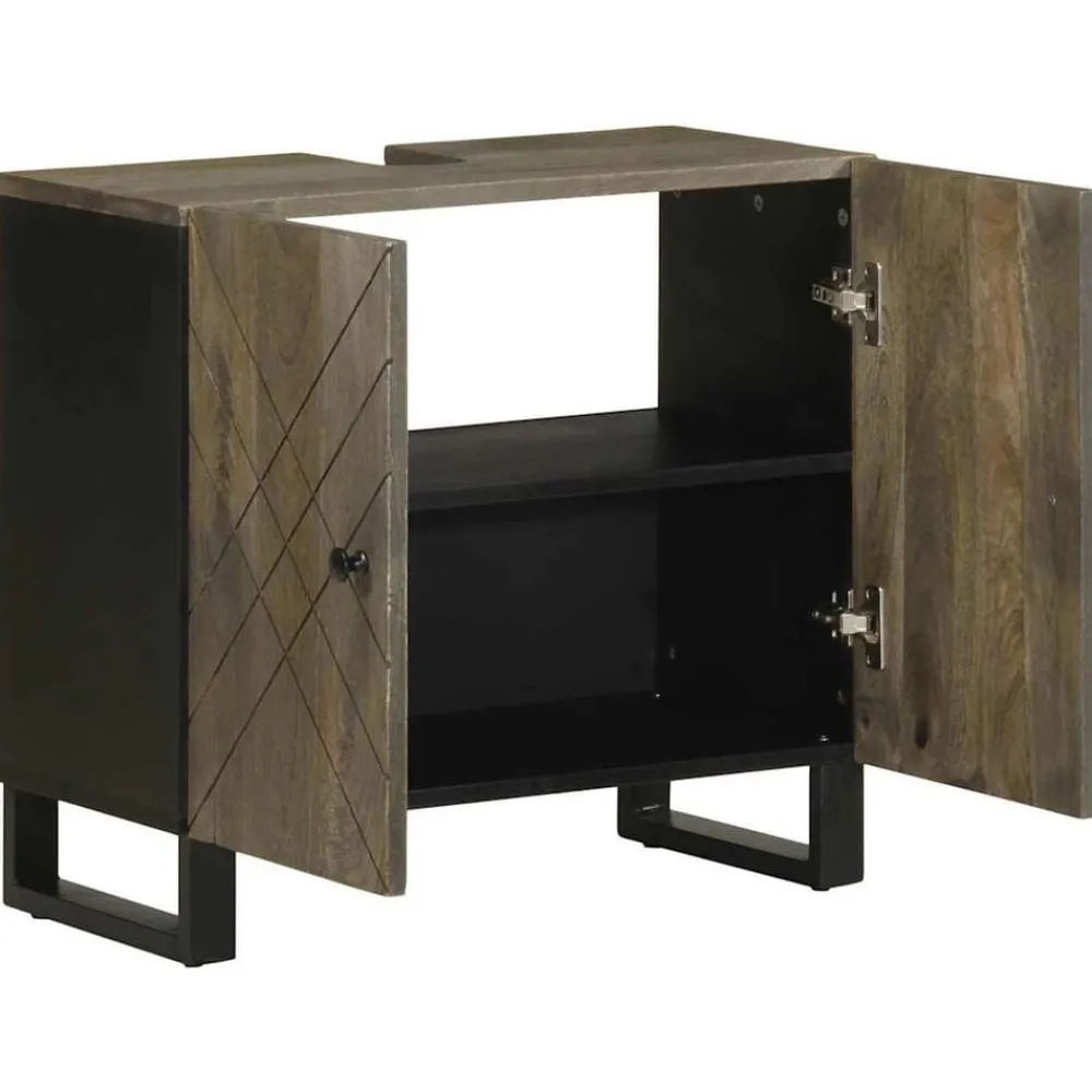 vidaXL Armoire de lavabo noir 62x33x58 cm bois massif de manguier