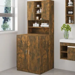 Accessoires Pour Appareils Électroménagers-vidaXL Armoire de machine à laver Chêne fumé Bois d’ingénierie Ch&ecirc;ne fumé
