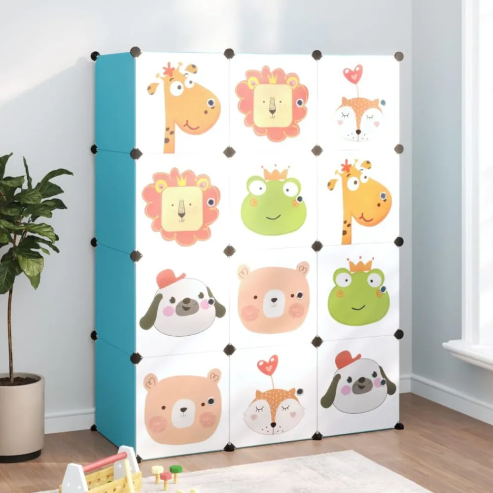 Produits Ménagers-vidaXL Armoire de rangement pour enfants avec 12 cubes PP Bleu