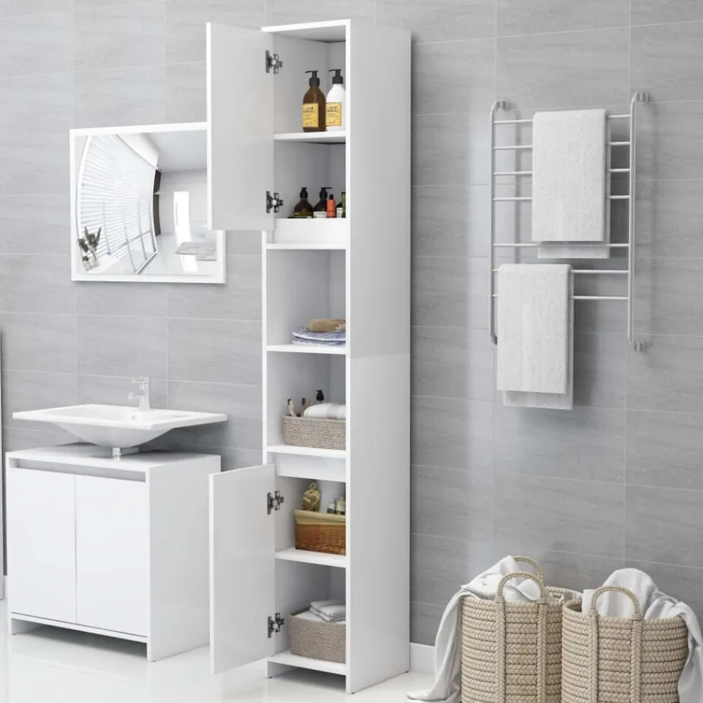 Ensembles De Meubles-vidaXL Armoire de salle de bain 30x30x183,5 cm Bois d'ingénierie Blanc