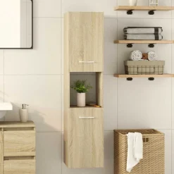 Armoires & Meubles De Rangement-vidaXL Armoire de salle de bain Chêne sonoma 30x30x130 cm Aggloméré Ch&ecirc;ne sonoma